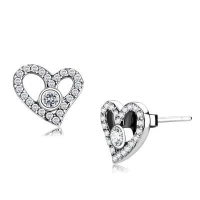 Fashnzfab High Polished (no Plating) Stainless Steel Earrings With Aaa Grade Cz In Clear In Silver