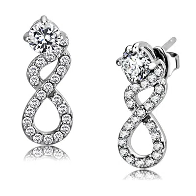 Fashnzfab High Polished (no Plating) Stainless Steel Earrings With Aaa Grade Cz In Clear In Silver
