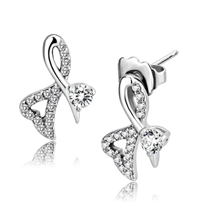Fashnzfab High Polished (no Plating) Stainless Steel Earrings With Aaa Grade Cz In Clear In White