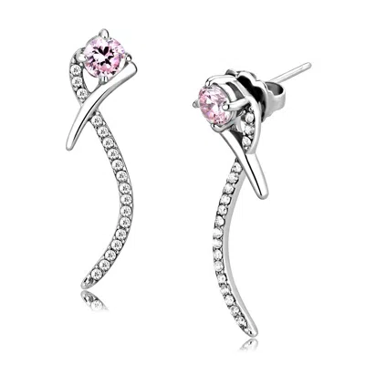 Fashnzfab High Polished (no Plating) Stainless Steel Earrings With Aaa Grade Cz In Rose In Gray