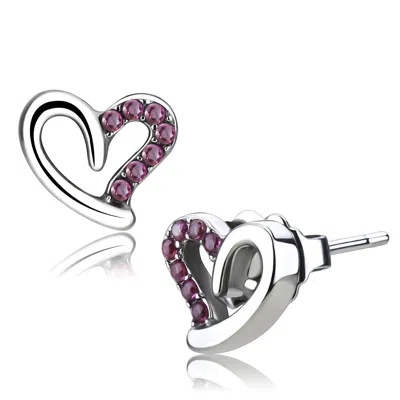 Fashnzfab High Polished (no Plating) Stainless Steel Earrings With Aaa Grade Cz In Ruby In Multi