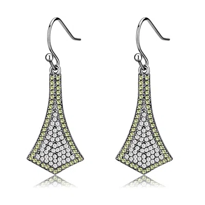 Fashnzfab High Polished (no Plating) Stainless Steel Earrings With Aaa Grade Cz In Topaz In Silver