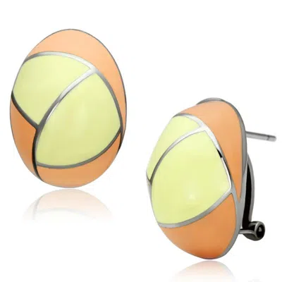 Fashnzfab High Polished (no Plating) Stainless Steel Earrings With Epoxy In Multi Color