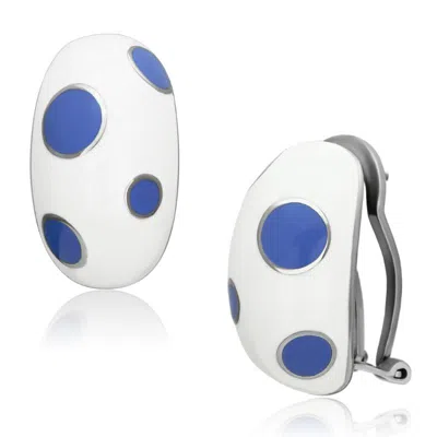 Fashnzfab High Polished (no Plating) Stainless Steel Earrings With Epoxy In Multi Color In White
