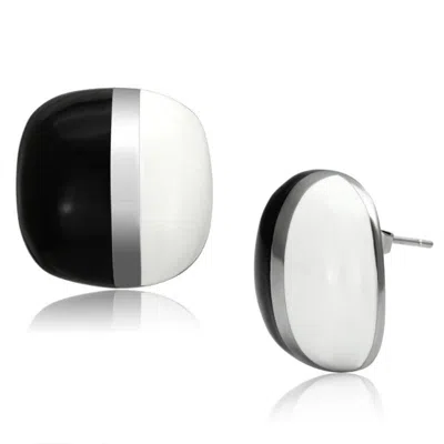 Fashnzfab High Polished (no Plating) Stainless Steel Earrings With Epoxy In Multi Color In Metallic