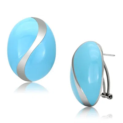 Fashnzfab High Polished (no Plating) Stainless Steel Earrings With Epoxy In Sea Blue
