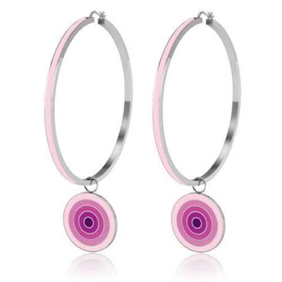 Fashnzfab High Polished (no Plating) Stainless Steel Earrings With No Stone In Pink