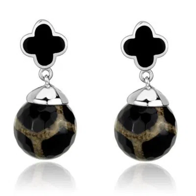 Fashnzfab High Polished (no Plating) Stainless Steel Earrings With Synthetic Onyx In Multi Color