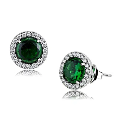 Fashnzfab High Polished (no Plating) Stainless Steel Earrings With Synthetic Synthetic Glass In Emerald In Pink