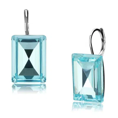 Fashnzfab High Polished (no Plating) Stainless Steel Earrings With Top Grade Crystal In Sea Blue In Multi