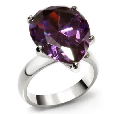 Fashnzfab High Polished (no Plating) Stainless Steel Ring With Aaa Grade Cz In Amethyst In Purple