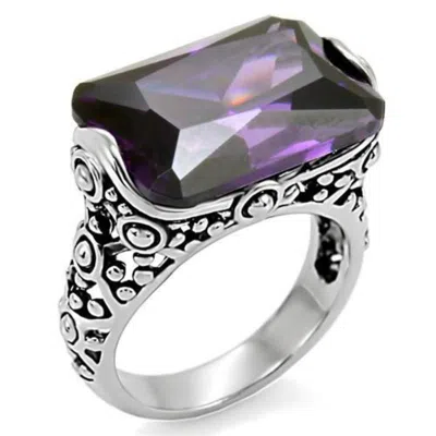 Fashnzfab High Polished (no Plating) Stainless Steel Ring With Aaa Grade Cz In Amethyst In Multi