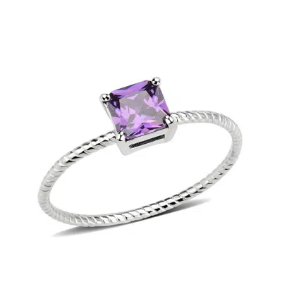 Fashnzfab High Polished (no Plating) Stainless Steel Ring With Aaa Grade Cz In Amethyst In Silver