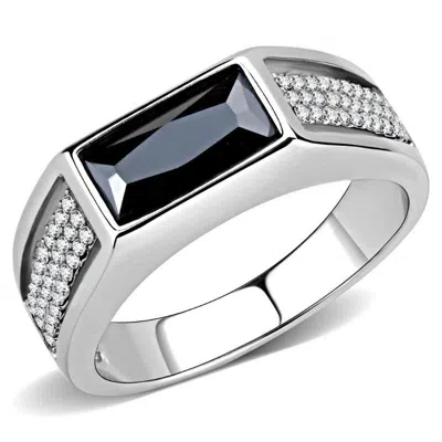 Fashnzfab High Polished (no Plating) Stainless Steel Ring With Aaa Grade Cz In Black Diamond In Green