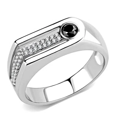 Fashnzfab High Polished (no Plating) Stainless Steel Ring With Aaa Grade Cz In Black Diamond In Metallic