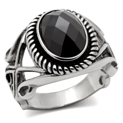 Fashnzfab High Polished (no Plating) Stainless Steel Ring With Aaa Grade Cz In Black Diamond In Red