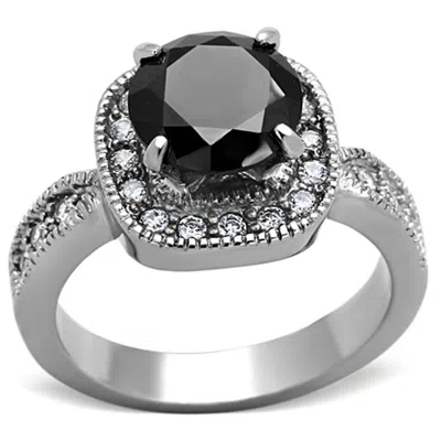 Fashnzfab High Polished (no Plating) Stainless Steel Ring With Aaa Grade Cz In Black Diamond In Multi