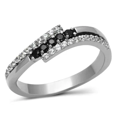 Fashnzfab High Polished (no Plating) Stainless Steel Ring With Aaa Grade Cz In Black Diamond In Multi