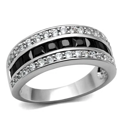 Fashnzfab High Polished (no Plating) Stainless Steel Ring With Aaa Grade Cz In Black Diamond In Orange