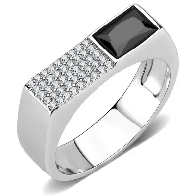 Fashnzfab High Polished (no Plating) Stainless Steel Ring With Aaa Grade Cz In Black Diamond In Silver