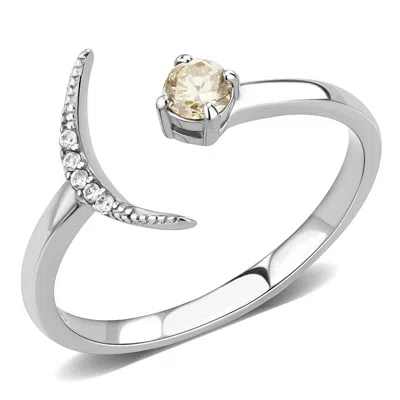 Fashnzfab High Polished (no Plating) Stainless Steel Ring With Aaa Grade Cz In Champagne In Metallic