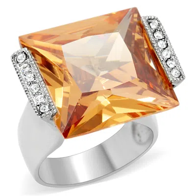 Fashnzfab High Polished (no Plating) Stainless Steel Ring With Aaa Grade Cz In Champagne In Yellow