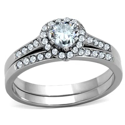 Fashnzfab High Polished (no Plating) Stainless Steel Ring With Aaa Grade Cz In Clear In Black