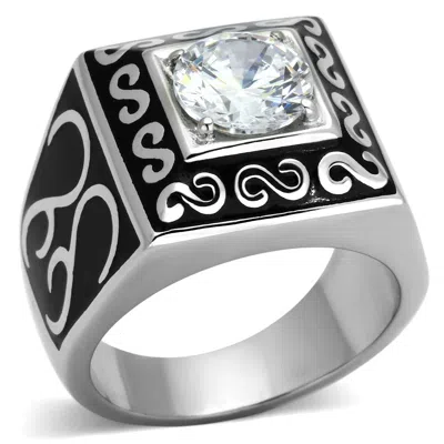 Fashnzfab High Polished (no Plating) Stainless Steel Ring With Aaa Grade Cz In Clear In Black