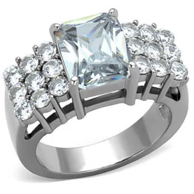 Fashnzfab High Polished (no Plating) Stainless Steel Ring With Aaa Grade Cz In Clear In Blue