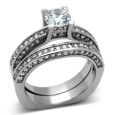 Fashnzfab High Polished (no Plating) Stainless Steel Ring With Aaa Grade Cz In Clear In Burgundy