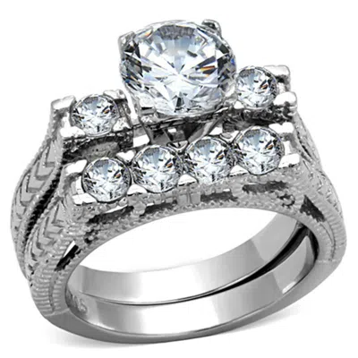 Fashnzfab High Polished (no Plating) Stainless Steel Ring With Aaa Grade Cz In Clear In Burgundy
