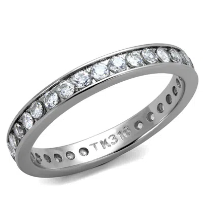 Fashnzfab High Polished (no Plating) Stainless Steel Ring With Aaa Grade Cz In Clear In Burgundy