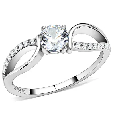 Fashnzfab High Polished (no Plating) Stainless Steel Ring With Aaa Grade Cz In Clear In Gold