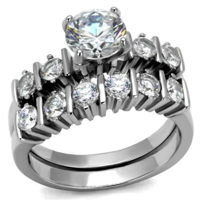 Fashnzfab High Polished (no Plating) Stainless Steel Ring With Aaa Grade Cz In Clear In Gray