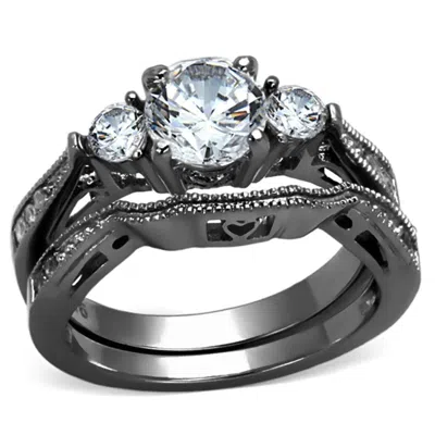 Fashnzfab High Polished (no Plating) Stainless Steel Ring With Aaa Grade Cz In Clear In Gray