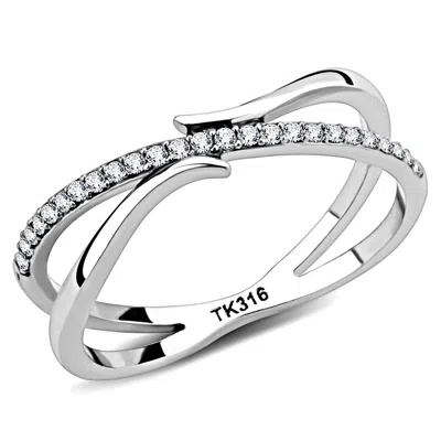 Fashnzfab High Polished (no Plating) Stainless Steel Ring With Aaa Grade Cz In Clear In Gray