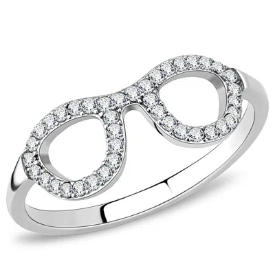 Fashnzfab High Polished (no Plating) Stainless Steel Ring With Aaa Grade Cz In Clear In Gray