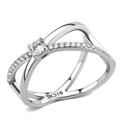 Fashnzfab High Polished (no Plating) Stainless Steel Ring With Aaa Grade Cz In Clear In Green