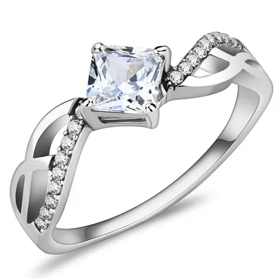 Fashnzfab High Polished (no Plating) Stainless Steel Ring With Aaa Grade Cz In Clear In Green