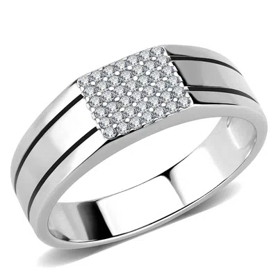Fashnzfab High Polished (no Plating) Stainless Steel Ring With Aaa Grade Cz In Clear In Green