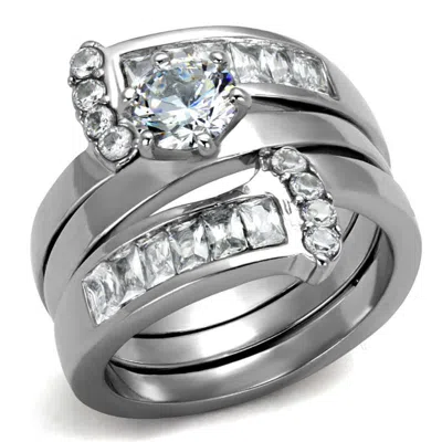 Fashnzfab High Polished (no Plating) Stainless Steel Ring With Aaa Grade Cz In Clear In Green