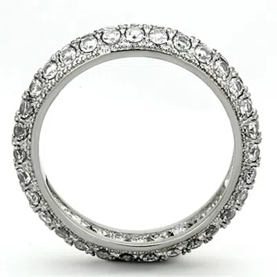 Fashnzfab High Polished (no Plating) Stainless Steel Ring With Aaa Grade Cz In Clear In Metallic