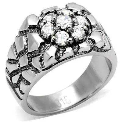 Fashnzfab High Polished (no Plating) Stainless Steel Ring With Aaa Grade Cz In Clear In Metallic