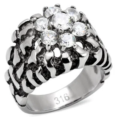 Fashnzfab High Polished (no Plating) Stainless Steel Ring With Aaa Grade Cz In Clear In Metallic