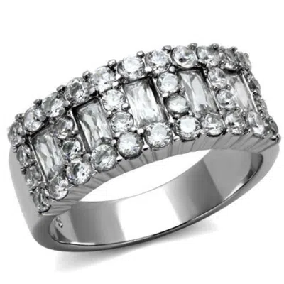 Fashnzfab High Polished (no Plating) Stainless Steel Ring With Aaa Grade Cz In Clear In Metallic