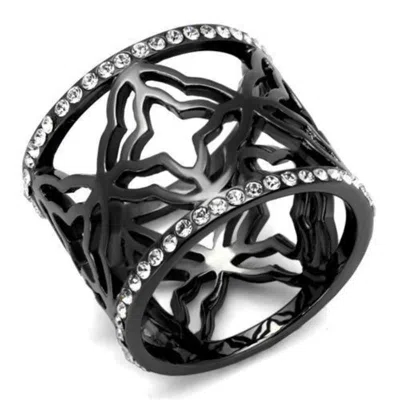 Fashnzfab High Polished (no Plating) Stainless Steel Ring With Aaa Grade Cz In Clear In Metallic