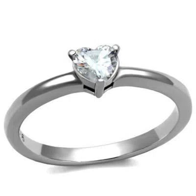 Fashnzfab High Polished (no Plating) Stainless Steel Ring With Aaa Grade Cz In Clear In Metallic