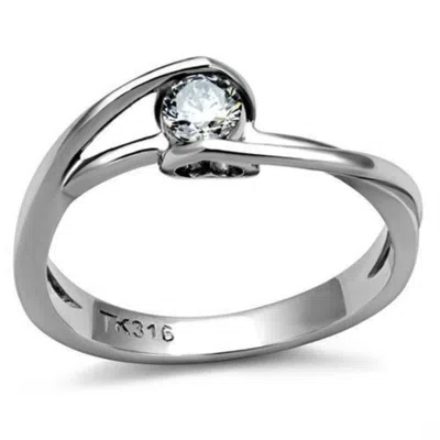 Fashnzfab High Polished (no Plating) Stainless Steel Ring With Aaa Grade Cz In Clear In Metallic