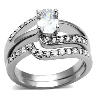 Fashnzfab High Polished (no Plating) Stainless Steel Ring With Aaa Grade Cz In Clear In Metallic