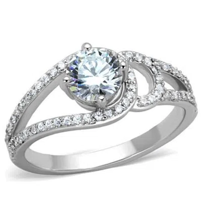 Fashnzfab High Polished (no Plating) Stainless Steel Ring With Aaa Grade Cz In Clear In Metallic